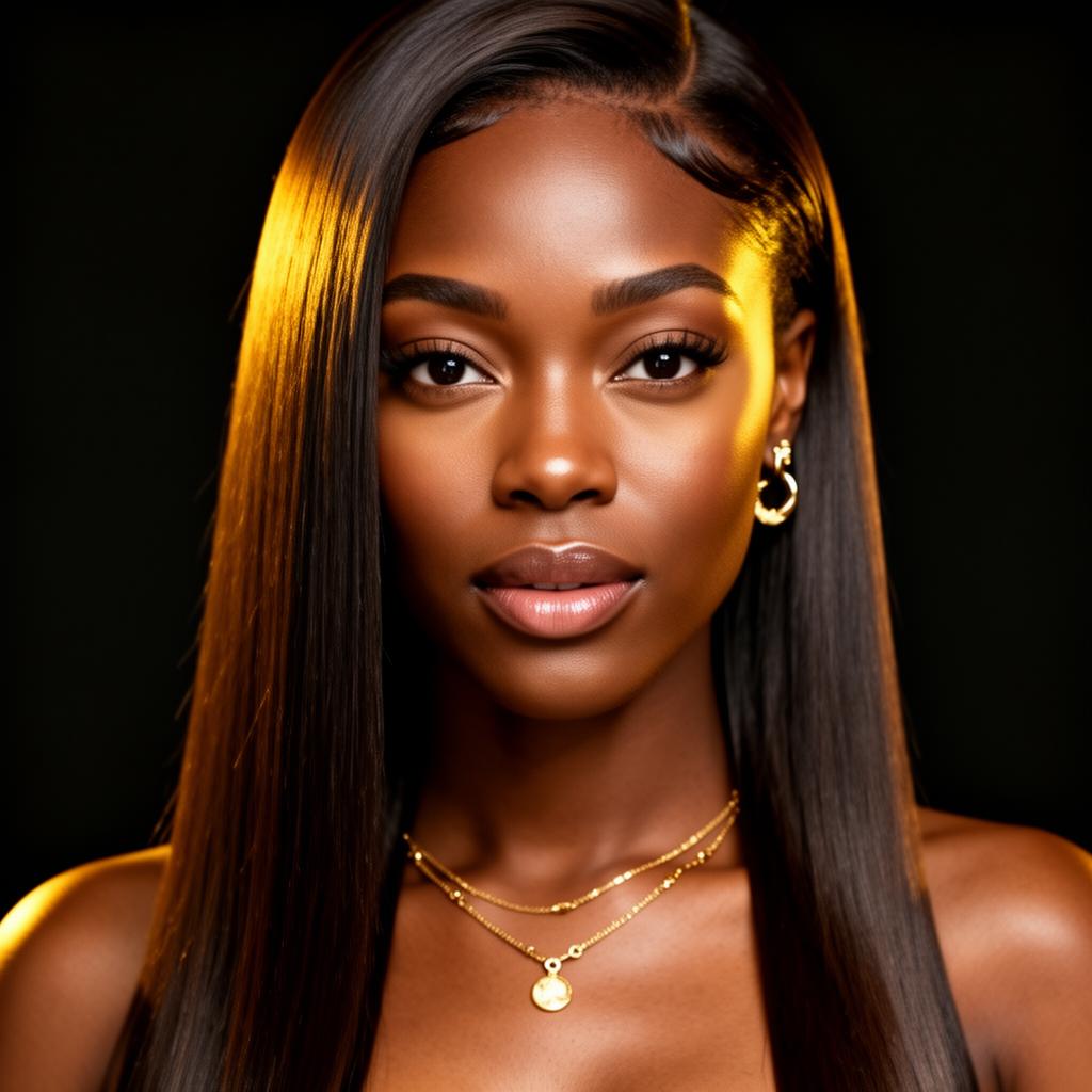 Editorial portrait of a Black woman with a flawless luxury wig install